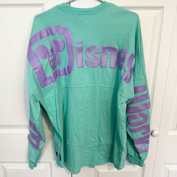 Disney Tops - DISNEY SPIRIT JERSEY Teal and Purple Long Sleeve Shirt with Glitter Accents LG